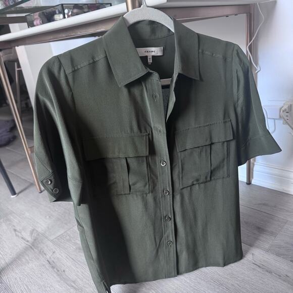 NWOT NEW Frame Green Silk Crepe Shirt - Picture 5 of 8